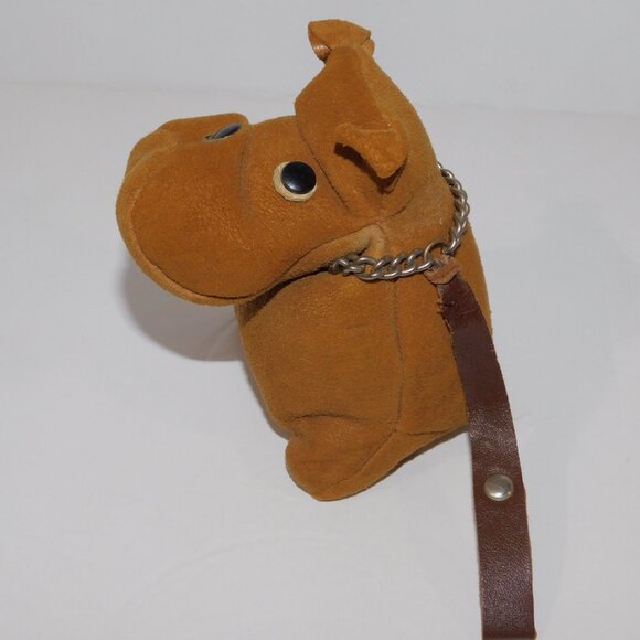 Vintage 70s Sallingboe Denmark stuffed Tan Brown Leather bulldog Dog ** READ - Picture 5 of 9